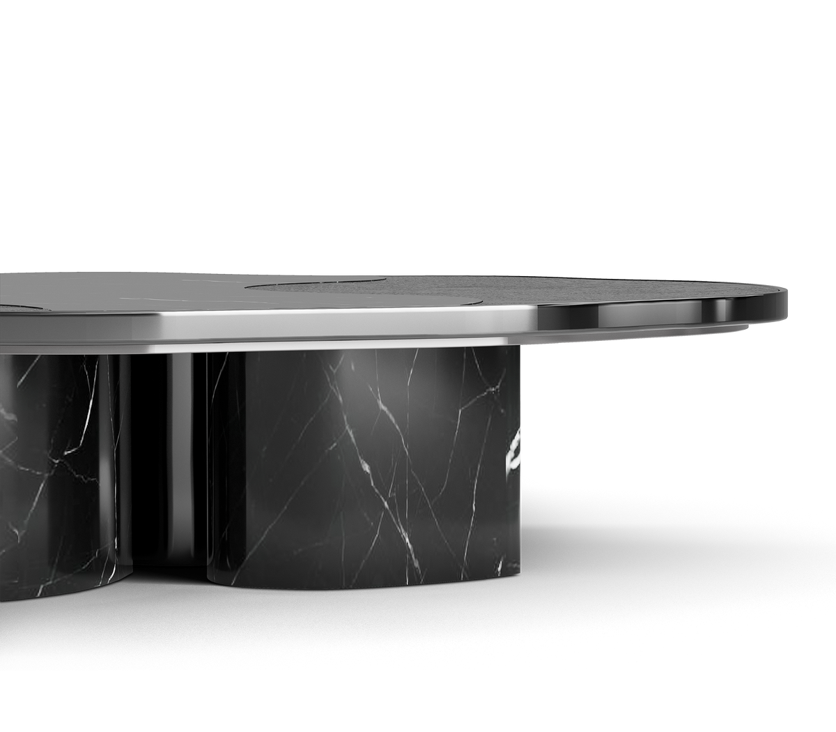 Luxury Calacatta Marble Coffee Table with Black Sculptural Base & Modern Design Center Tea Table