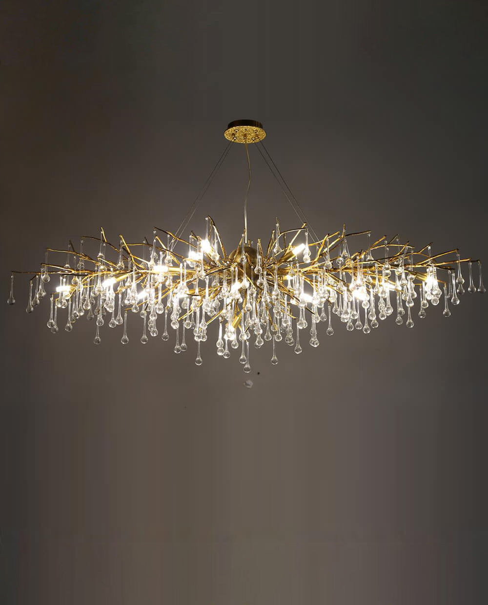 48-63 Zoll langer linearer Kronleuchter für Esszimmer, moderne Glas-Tropfenleuchter-Beleuchtung