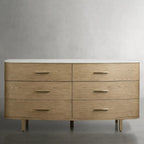 Commode Danny Wood à six tiroirs avec plateau en marbre, meuble de rangement à six tiroirs