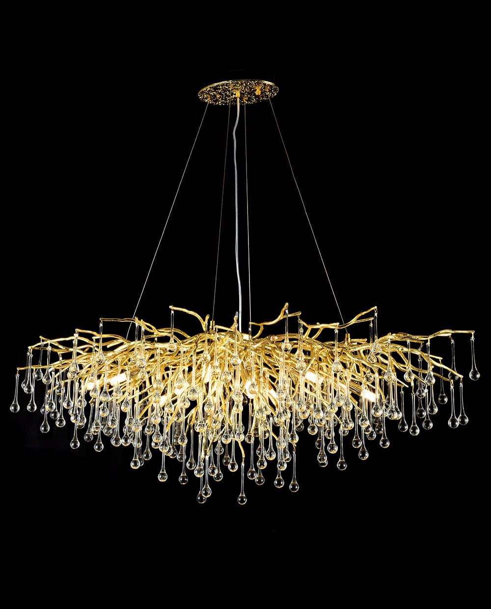 48-63 Inch Linear Chandelier for Dining Room Modern Glass Teardrop Chandelier