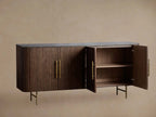 Finnley Rural Buffet Sideboard Marble Top Media TV Cabinet Wood Entryways Storage Cabinet