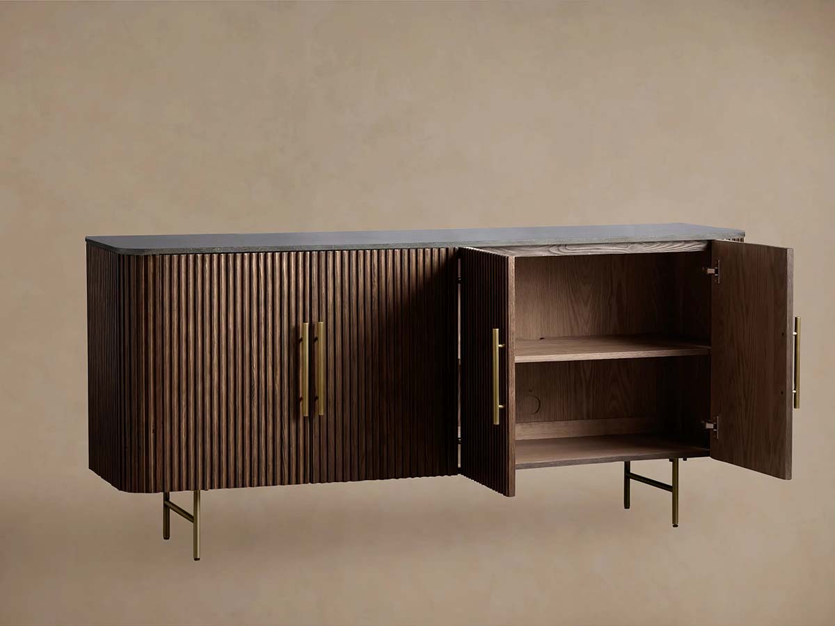 Finnley Rural Buffet Sideboard Marble Top Media TV Cabinet Wood Entryways Storage Cabinet
