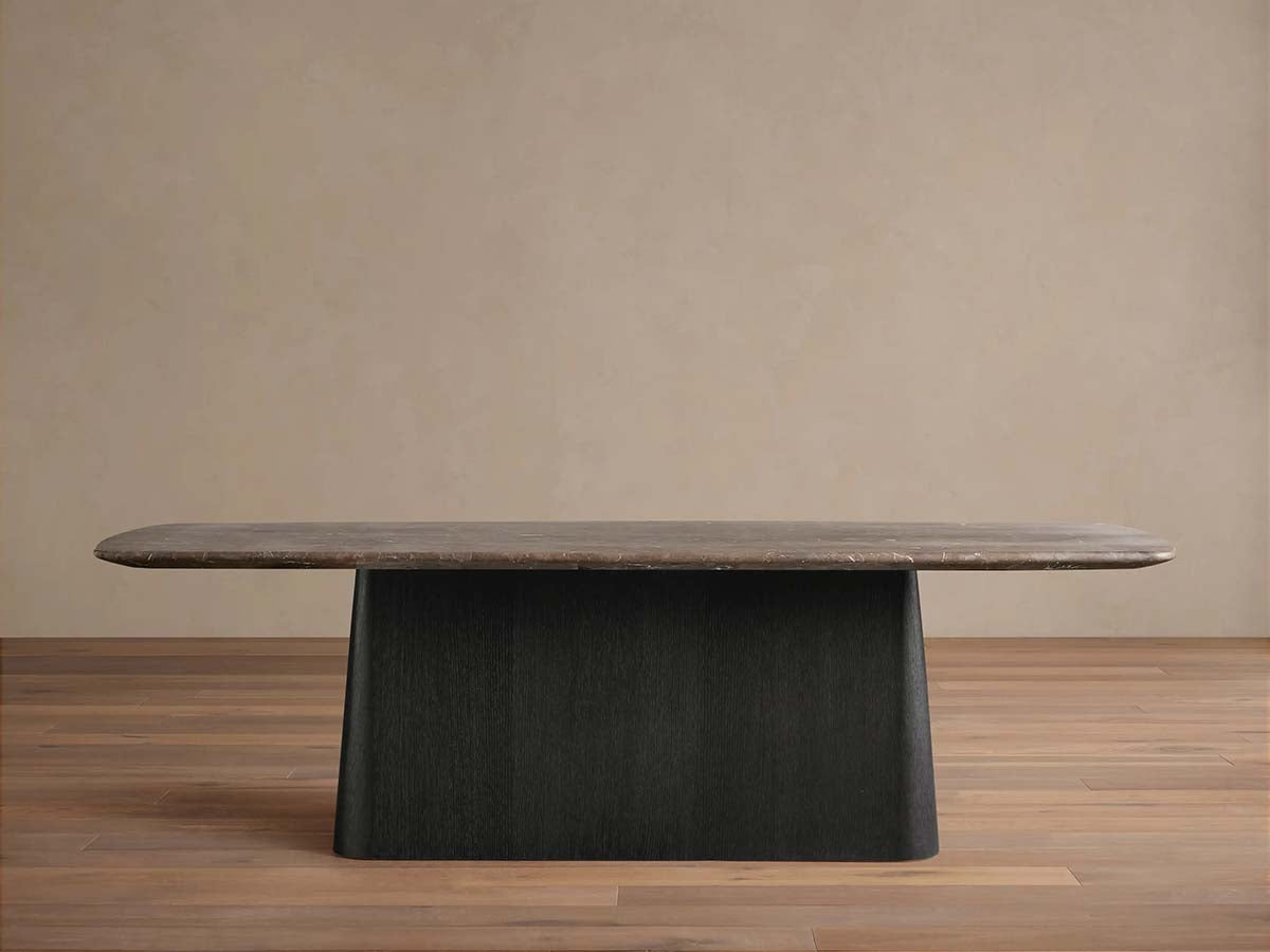 Table de salle à manger Saint Germain en pierre avec piètement Toulouse en bois et marbre de pierre naturelle