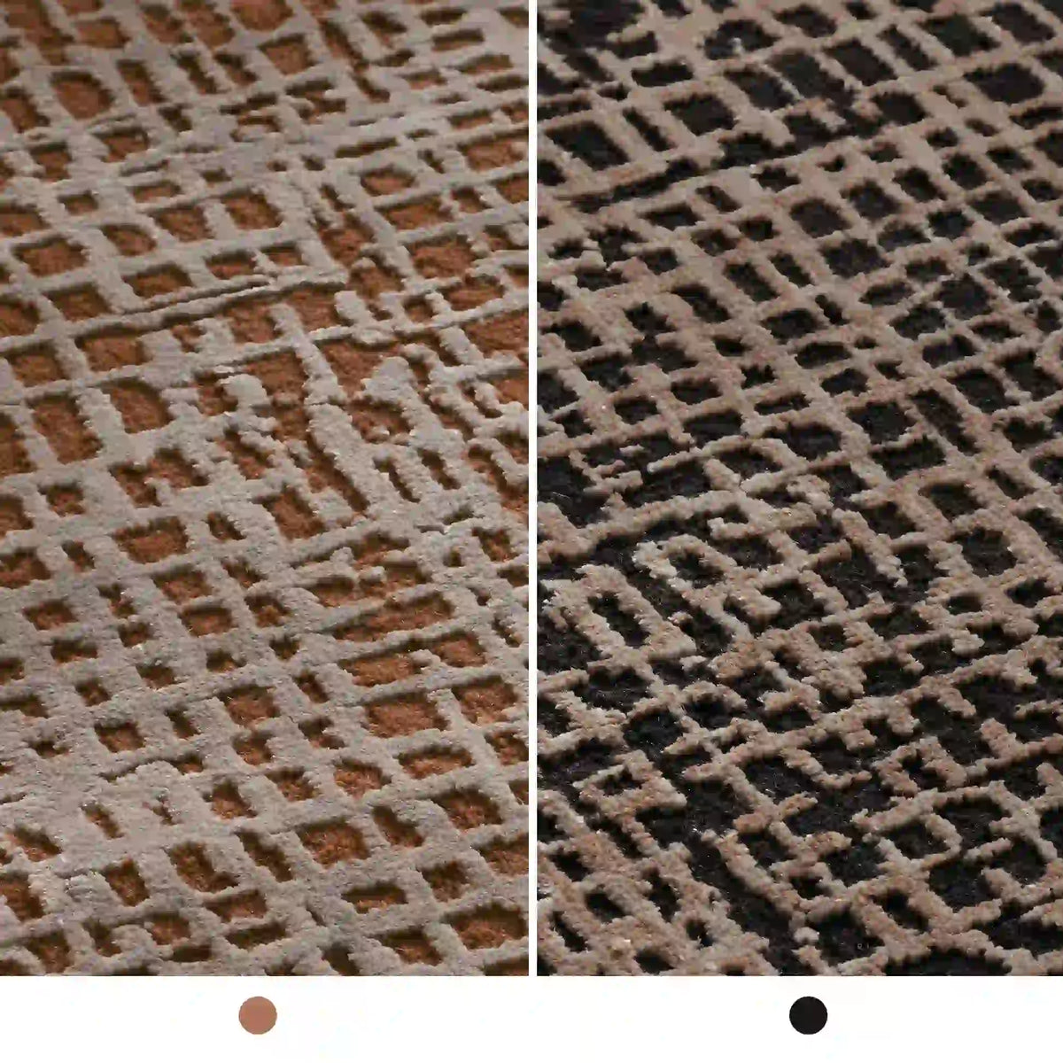 Fostra Moderner handgeknüpfter Teppich aus Wolle und Viskose im Used-Look mit freiem, von Rastern inspiriertem Muster