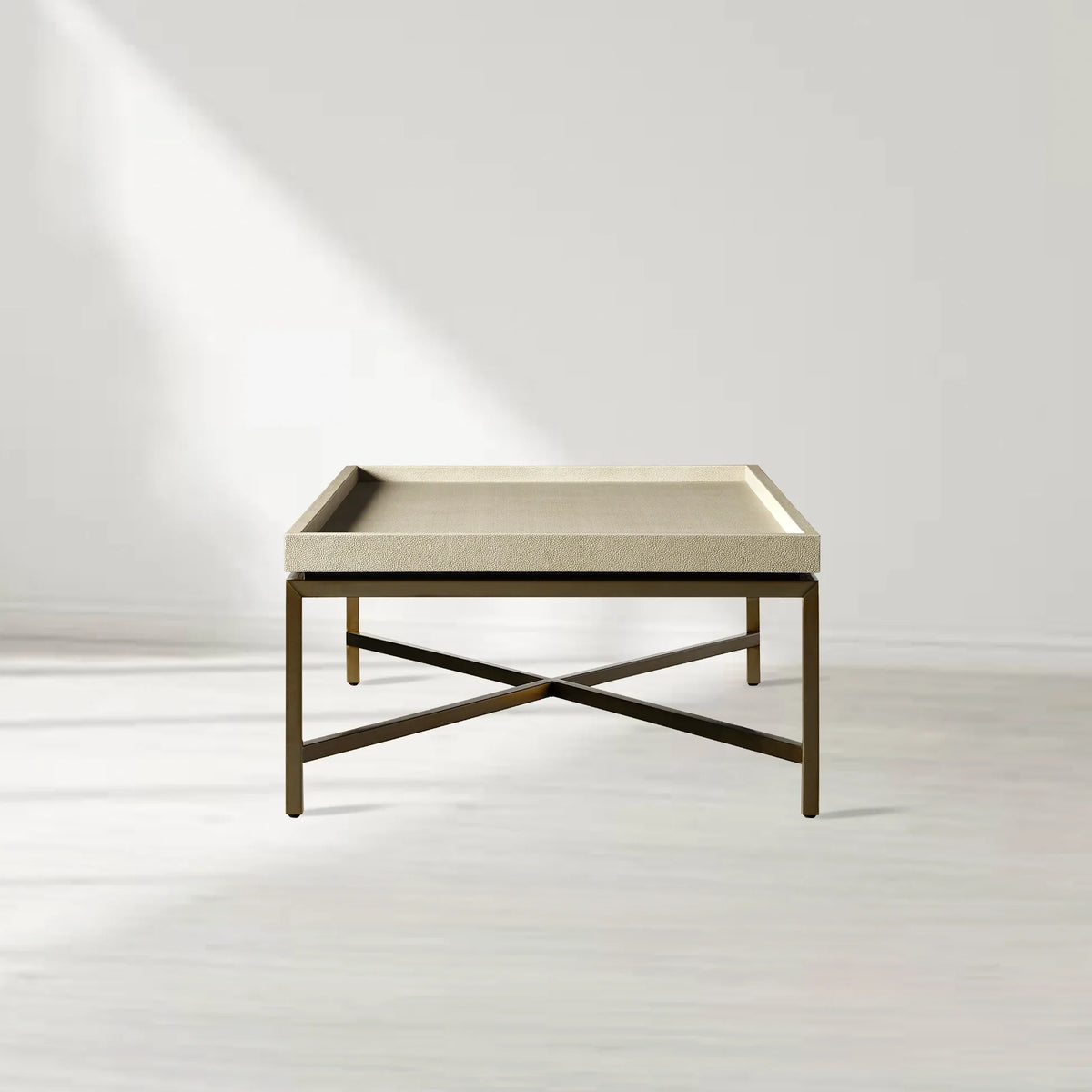 Malone Coffee Table with Leather Top & Steel Base Living Room Center Tea Table Cocktail Table Modern Style