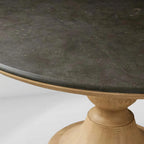Table de salle à manger Amelia avec plateau en marbre et piétement courbé en bois, table de salle à manger en pierre naturelle