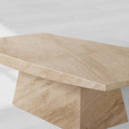 Ilaria Stone Coffee Table Beige Coralle Marble Pedestal Cocktail Table Living Room Center Tea Table