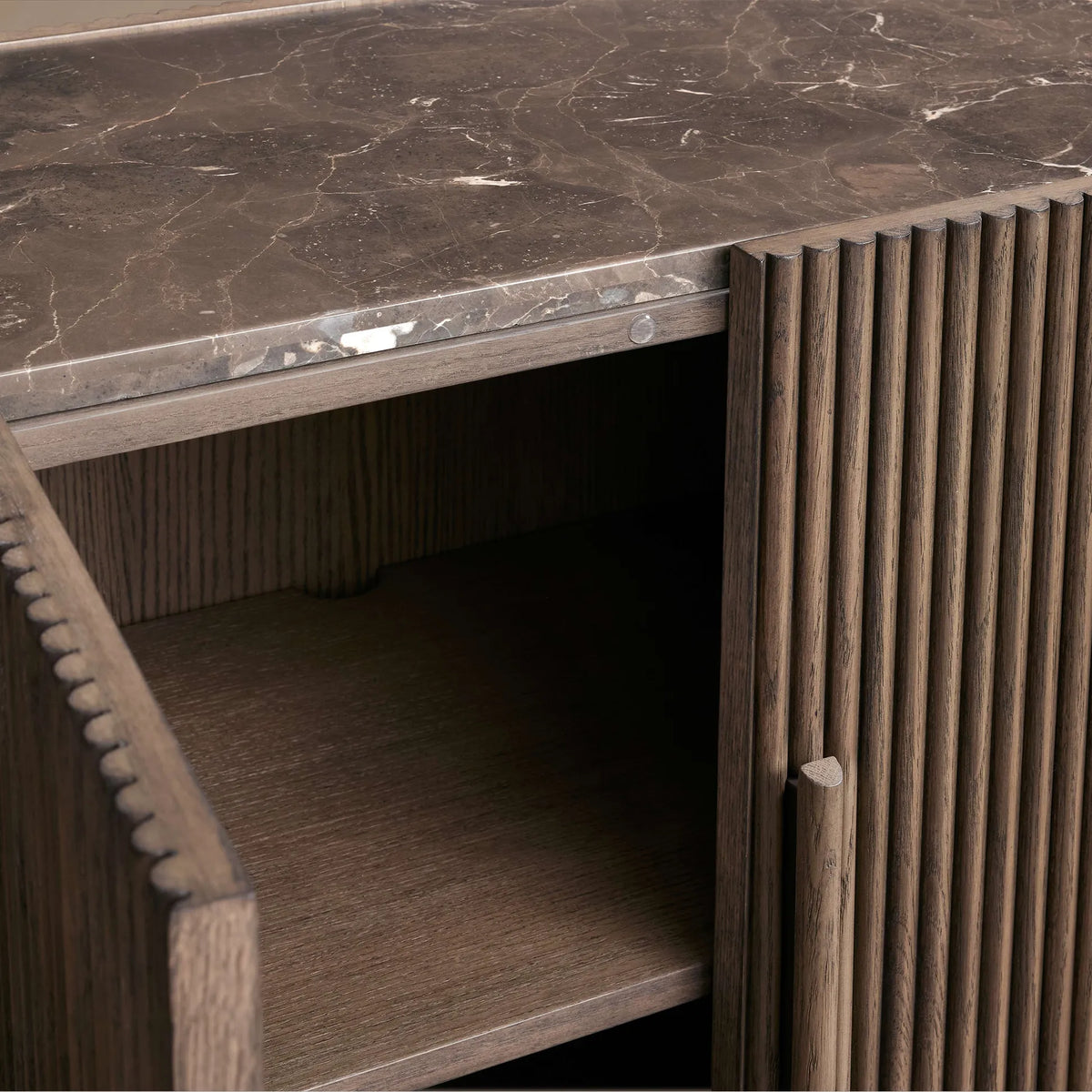 Astor Inset Marble Stone Top Buffe Sideboard Wood Media TV Cabinet Quiet Luxury Entryways Cabine