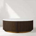 Finnley Runder Couchtisch Sofa Beistelltisch Teetisch mit Steinplatte & Messingsockel