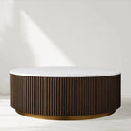 Finnley Runder Couchtisch Sofa Beistelltisch Teetisch mit Steinplatte & Messingsockel