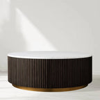 Finnley Runder Couchtisch Sofa Beistelltisch Teetisch mit Steinplatte & Messingsockel