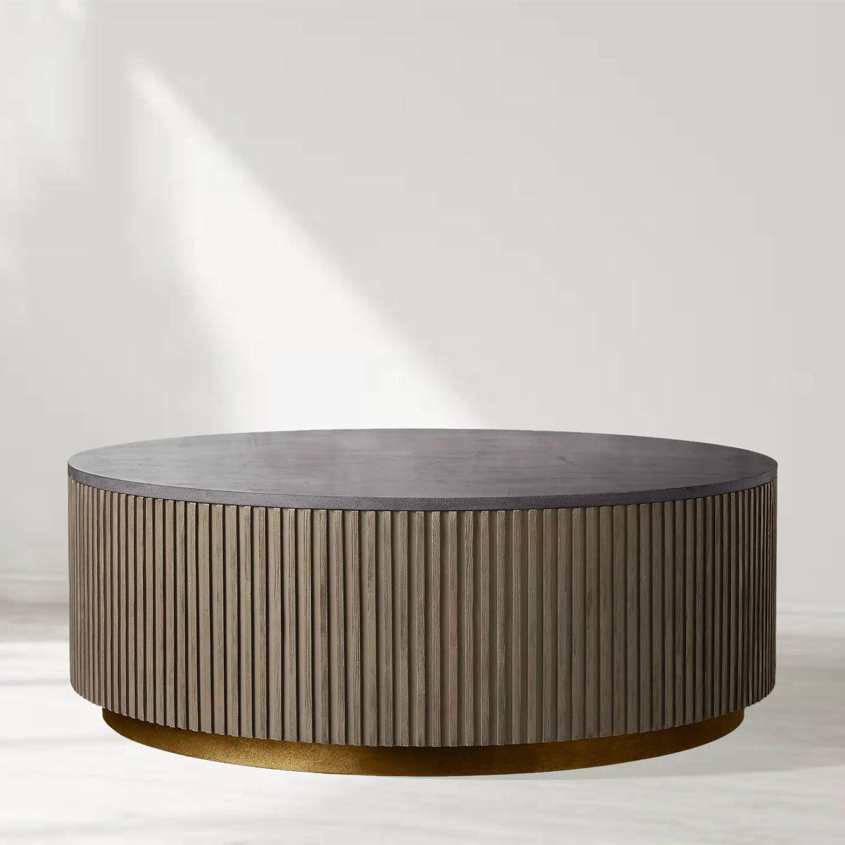 Finnley Runder Couchtisch Sofa Beistelltisch Teetisch mit Steinplatte & Messingsockel