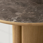 Astor Round Dining Table with Marble Top Oak Wood Base Solid Oak Slats