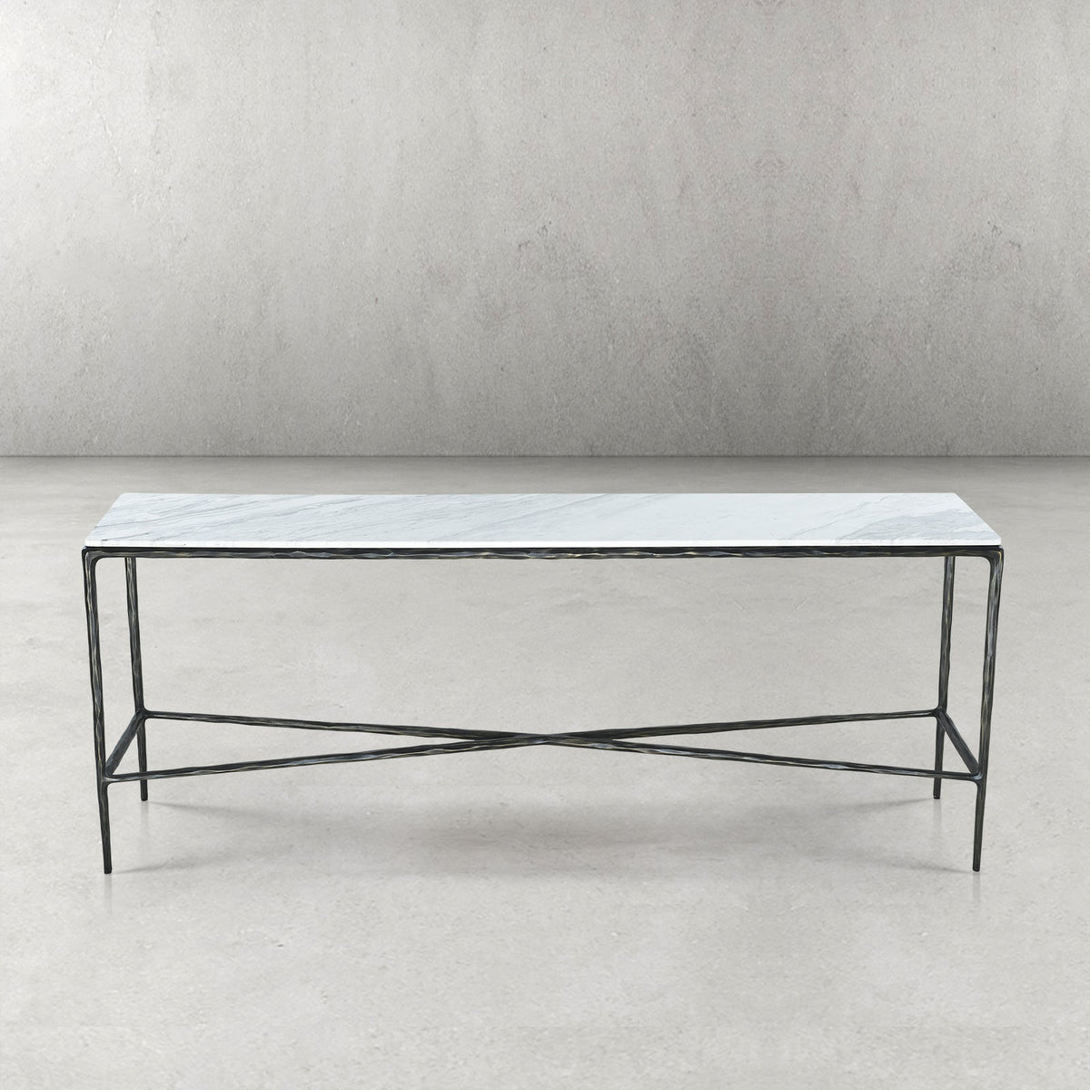 Thaddeus Metal Rectangle Marble Console Table Hand-Forged Entryways Entrance Table