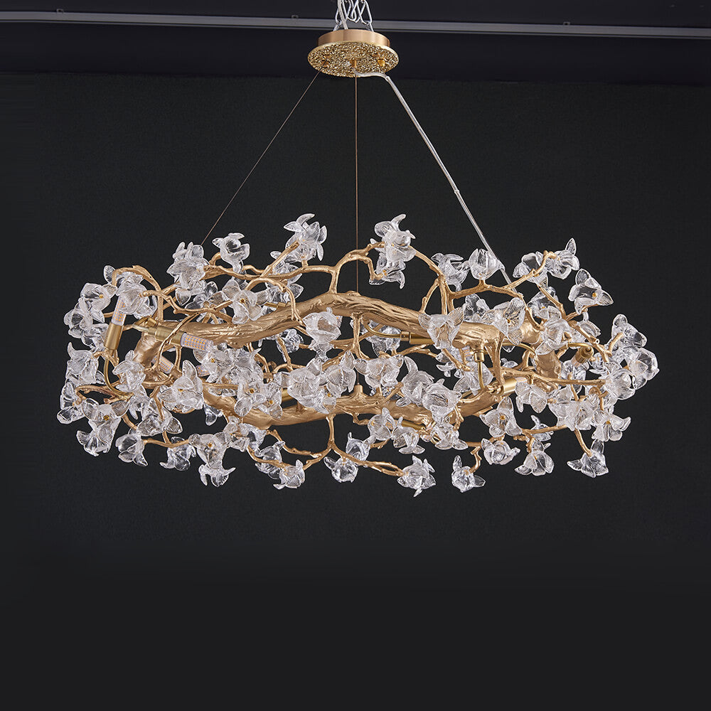 Moderner Wohnzimmer-Kronleuchter (61-102 cm) – Stilvoller Blumen-Kronleuchter aus Klarglas