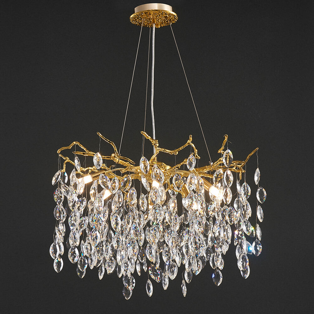 24-40 Zoll großer goldener Baumzweig-Kronleuchter aus K9-Kristall für Schlafzimmer