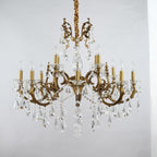 37X31 Inch 12 Lights Candle Style Antique Brass and Crystal Chandelier