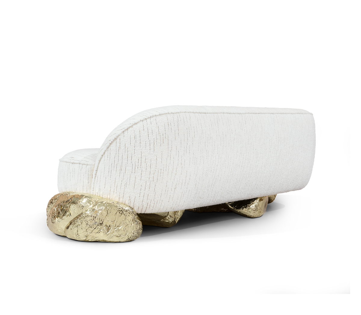 Luxury Sculptural Sofa with Polished Hammered Brass Base & Organic Curved Design