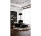 Luxury Calacatta Marble Coffee Table with Black Sculptural Base & Modern Design Center Tea Table