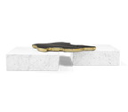 Luxury Sculptural Coffee Table Black & White High-Gloss Marble Finish