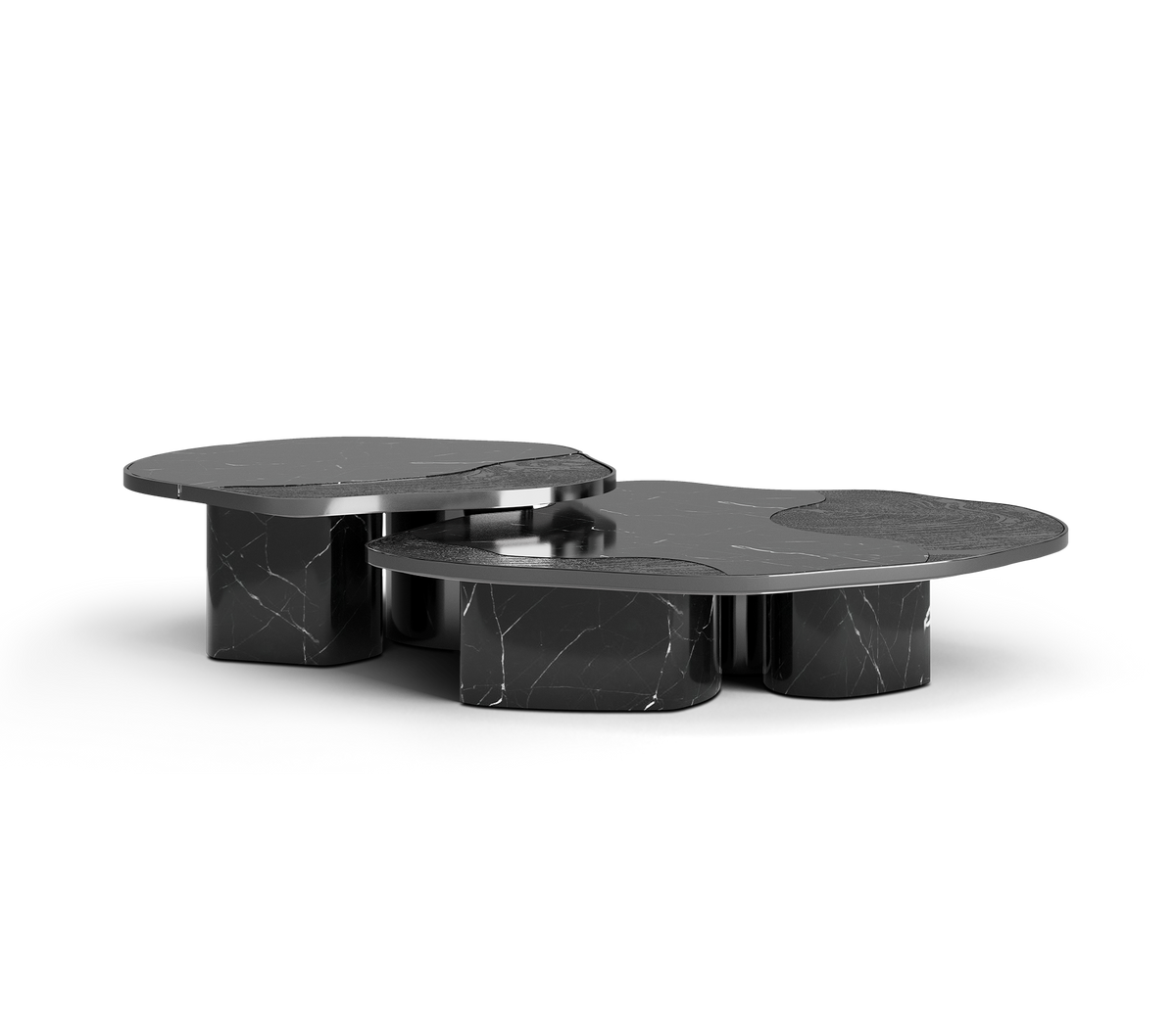 Luxury Calacatta Marble Coffee Table with Black Sculptural Base & Modern Design Center Tea Table