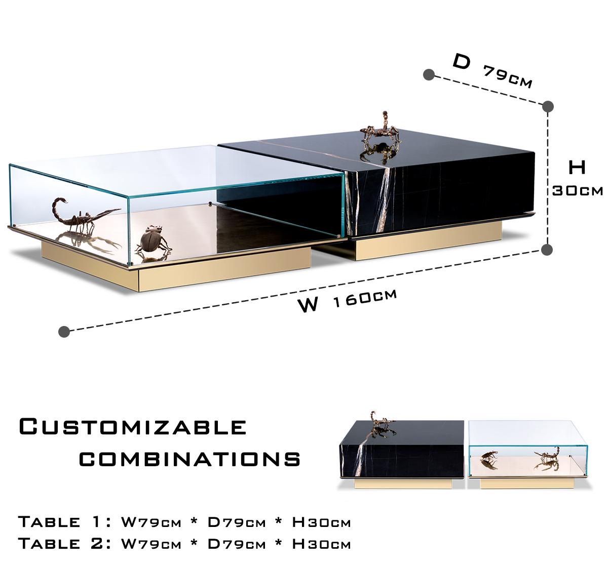 Luxury Coffee Table Set with Marble, Glass & Sculptural Gold Brass Design Center Tea Table