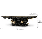 Luxury Sculptural Coffee Table with Gold Sphere Base & Black Glass Top Center Tea Table