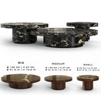 Luxury Gold Coffee Table with Round Glass Top & Sculptural Brass Base Center Tea Table