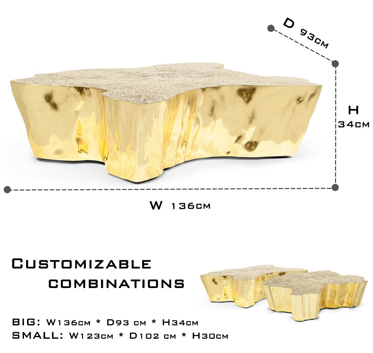 Luxury Patina Brass Coffee Table with Organic Sculptural Design & Handcrafted Finish Center Tea Table
