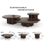 Luxury Patina Brass Coffee Table Set with Round Tiered Tops & Statement Design Center Tea Table