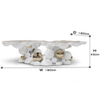 Luxury Sculptural Coffee Table with Gold Sphere Base & Black Glass Top Center Tea Table