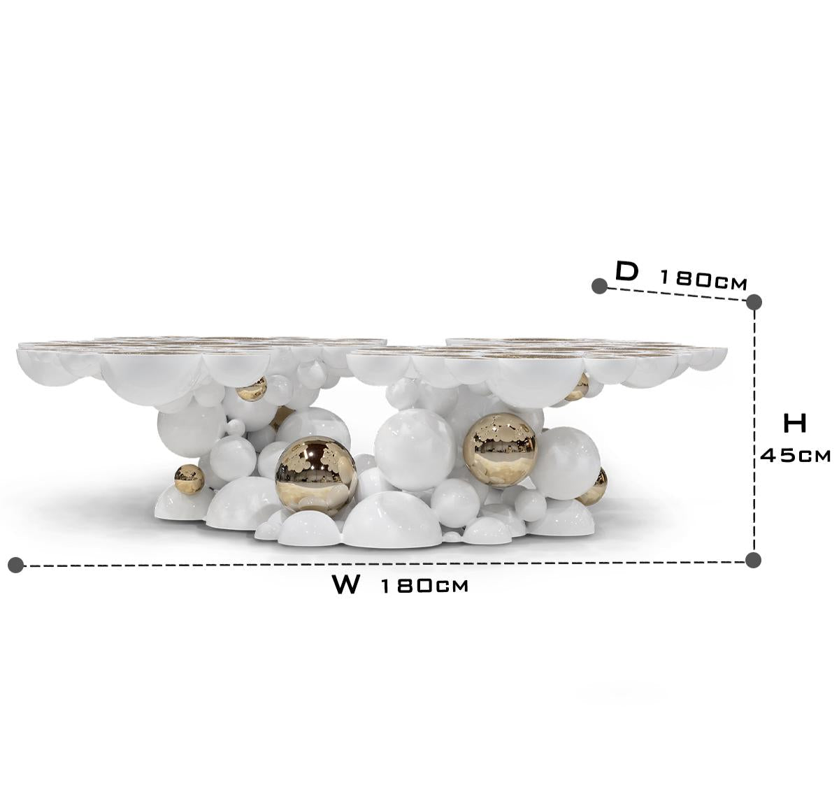 Luxury Sculptural Coffee Table with Gold Sphere Base & Black Glass Top Center Tea Table