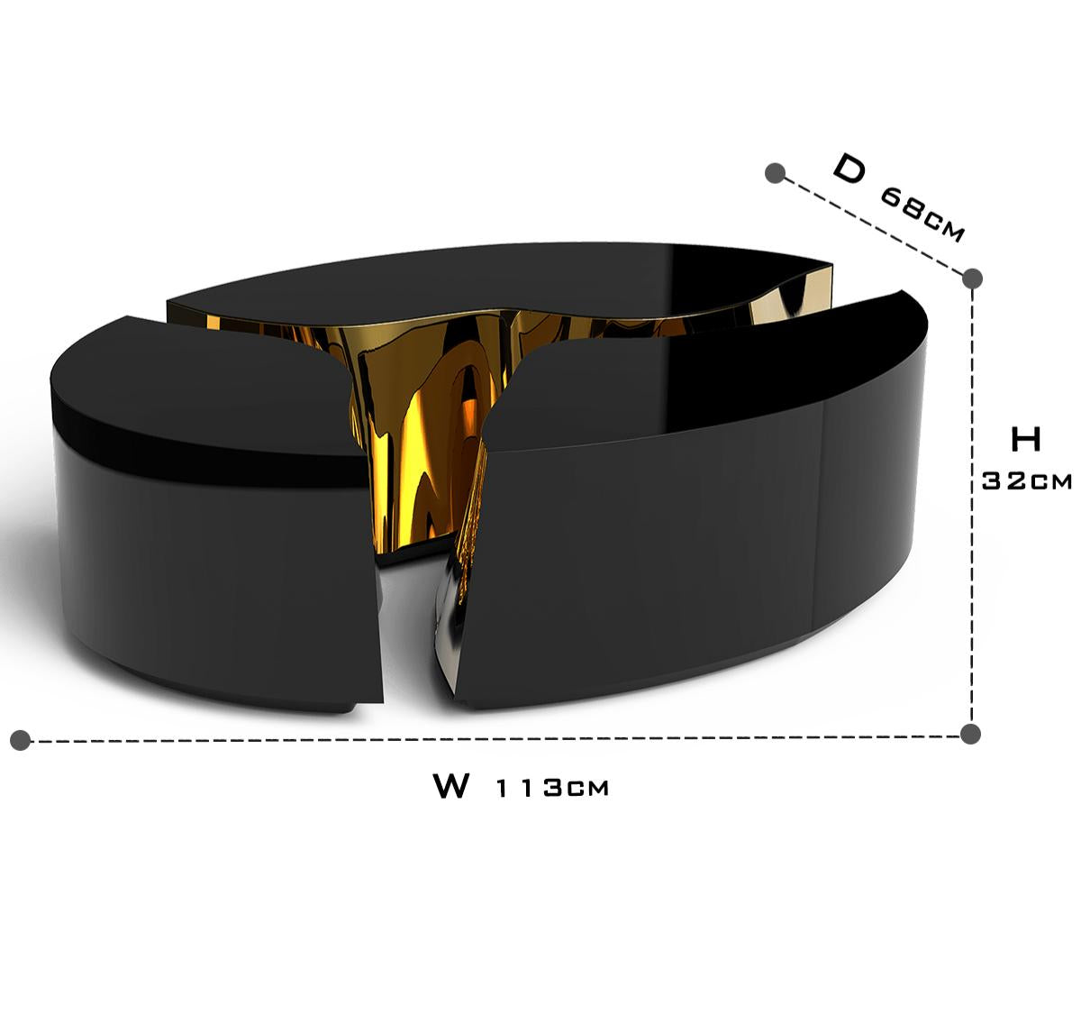 Luxury Oval Coffee Table with Sculptural Brass Accents & High Gloss Finish Center Tea Table