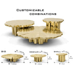 Luxury Patina Brass Coffee Table Set with Round Tiered Tops & Statement Design Center Tea Table