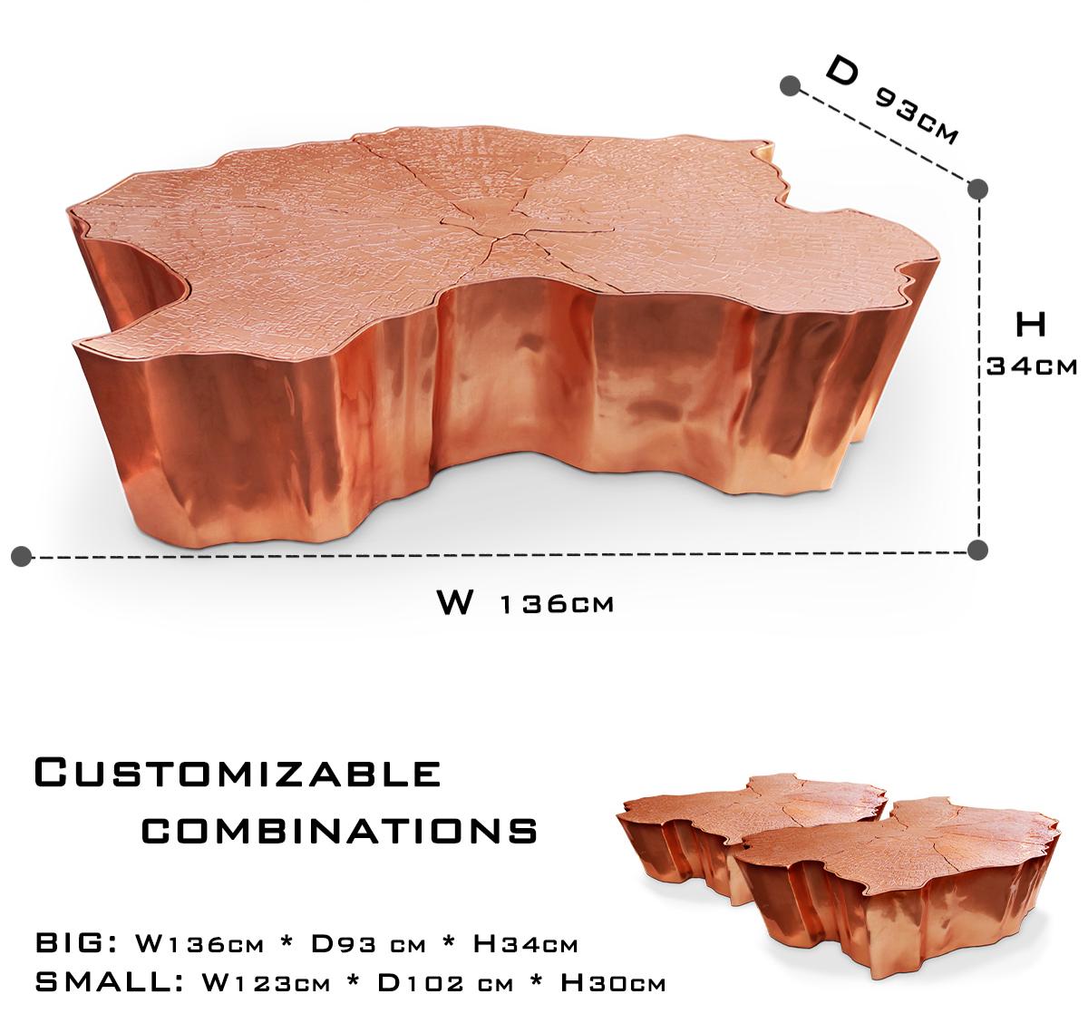 Luxury Patina Brass Coffee Table with Organic Sculptural Design & Handcrafted Finish Center Tea Table