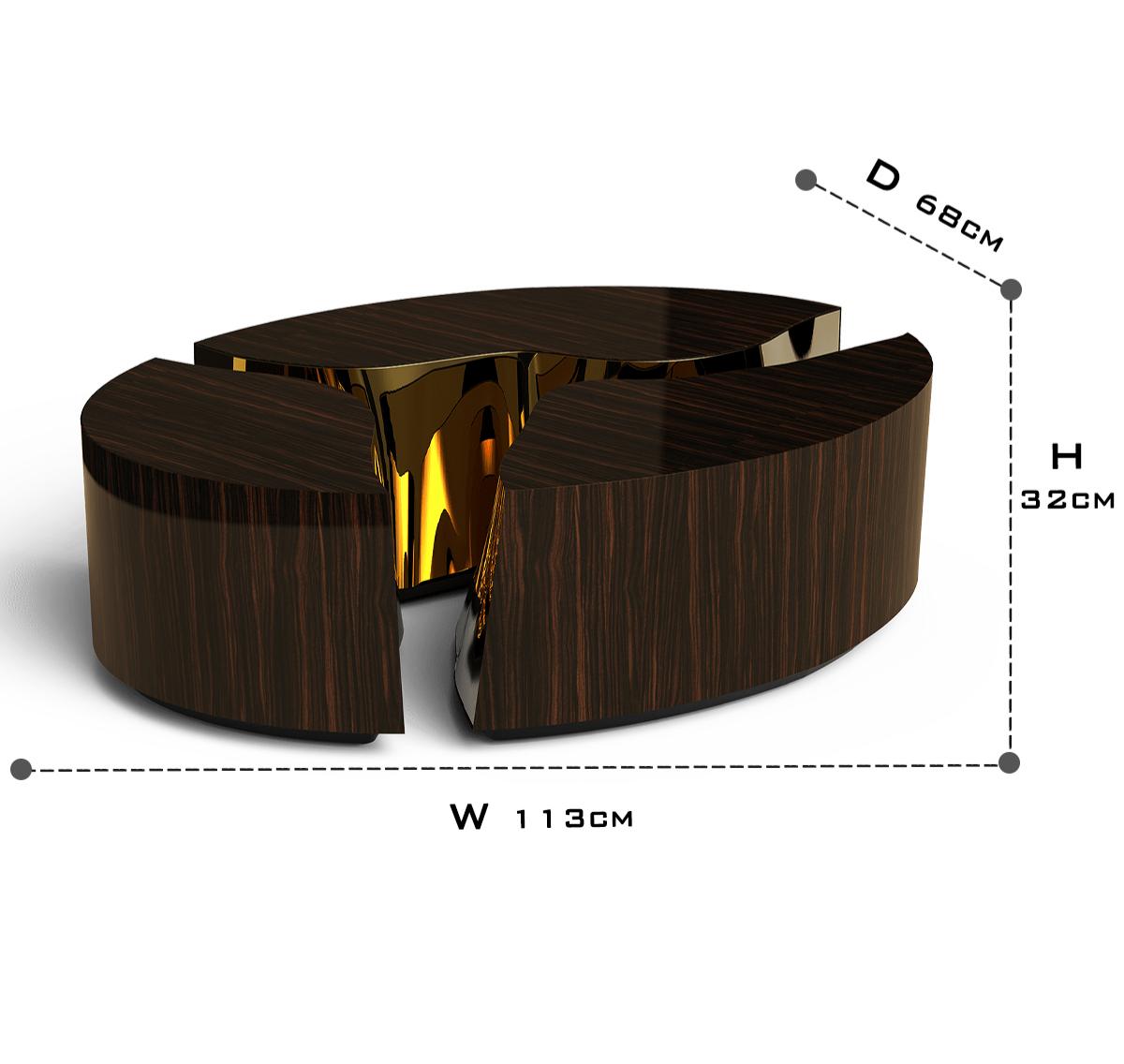 Luxury Oval Coffee Table with Sculptural Brass Accents & High Gloss Finish Center Tea Table