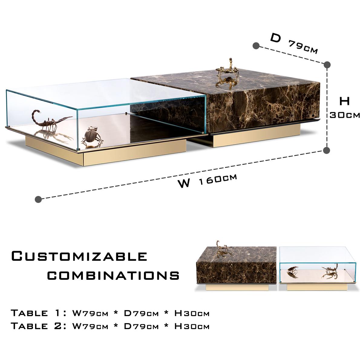Luxury Coffee Table Set with Marble, Glass & Sculptural Gold Brass Design Center Tea Table