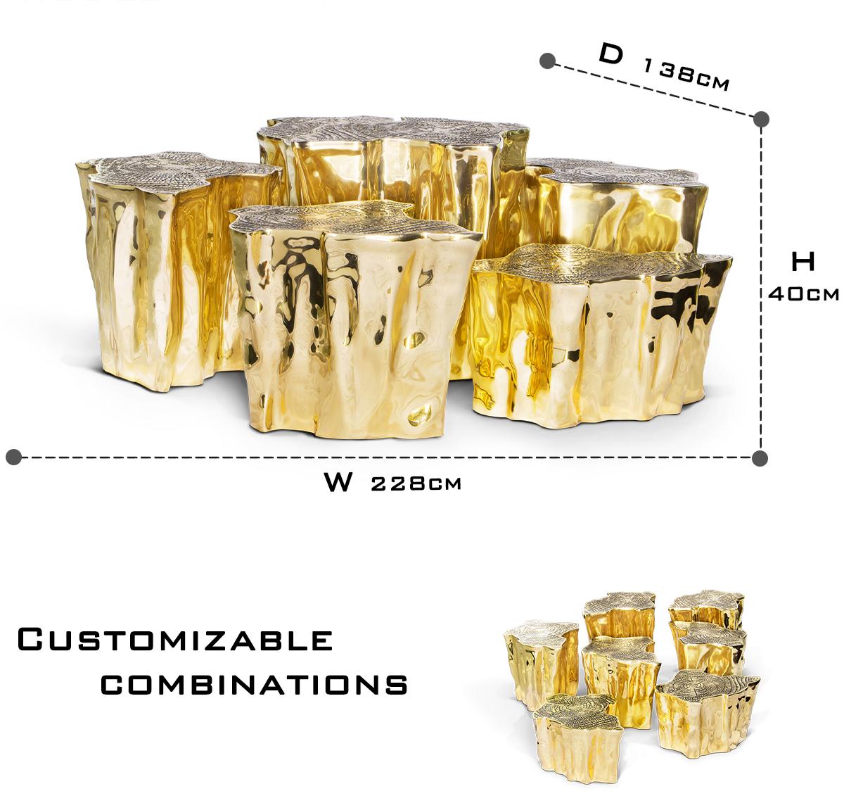 Luxury White Coffee Table with Sculptural Gold Base & Organic Modern Design Center Tea Table