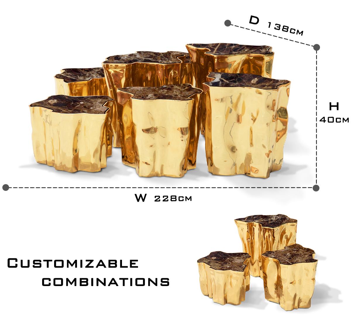 Luxury White Coffee Table with Sculptural Gold Base & Organic Modern Design Center Tea Table
