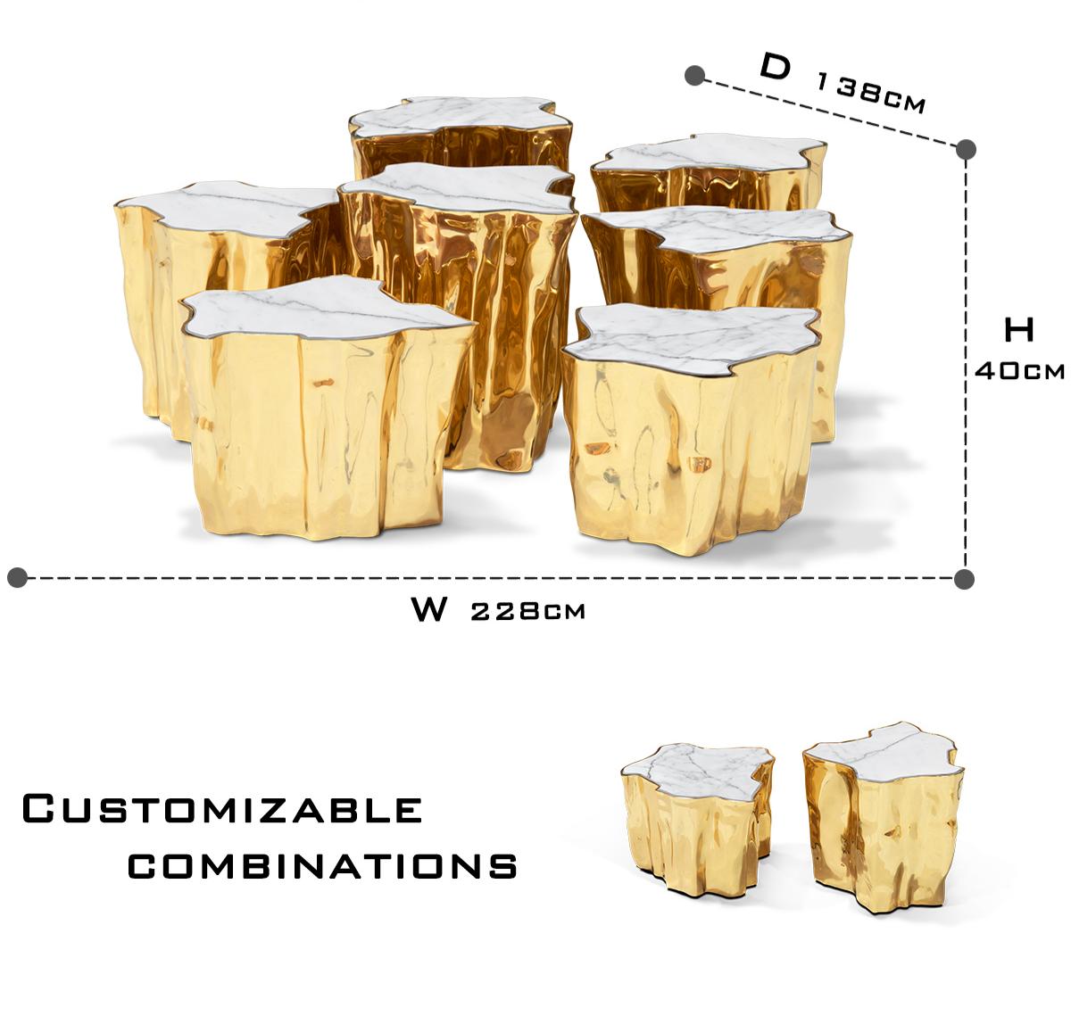 Luxury White Coffee Table with Sculptural Gold Base & Organic Modern Design Center Tea Table
