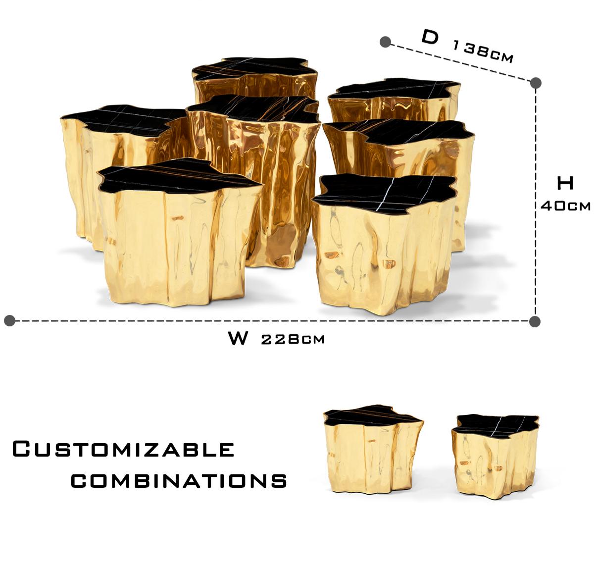 Luxury White Coffee Table with Sculptural Gold Base & Organic Modern Design Center Tea Table