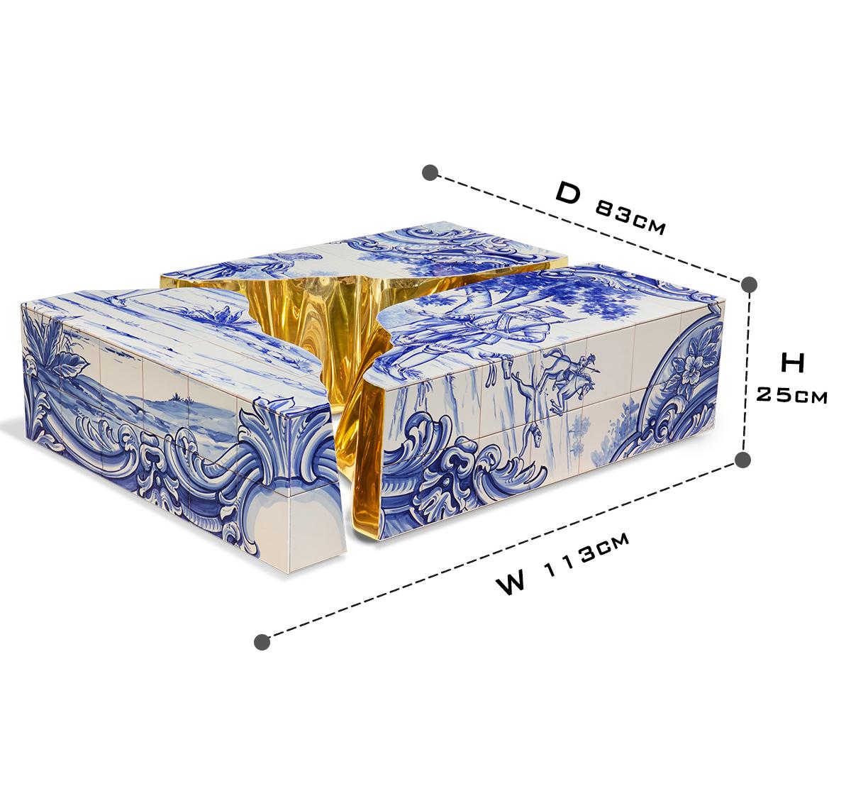 Luxury Coffee Table with Cracked Brass Sculptural Base & Smoked Glass Top Center Tea Table