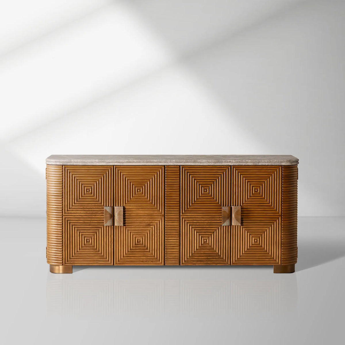 Kensley Grey Emperador Marble Sideboard Wood Buffets Storage Cabinet