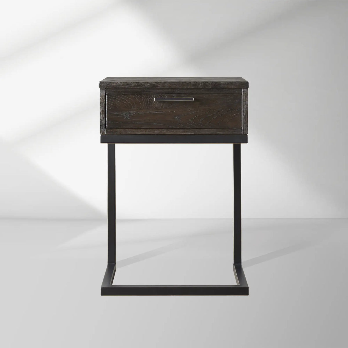 Palmer Wood Storage Nightstand Sleek Iron Frame One-Drawer Cabinet Nightside Table
