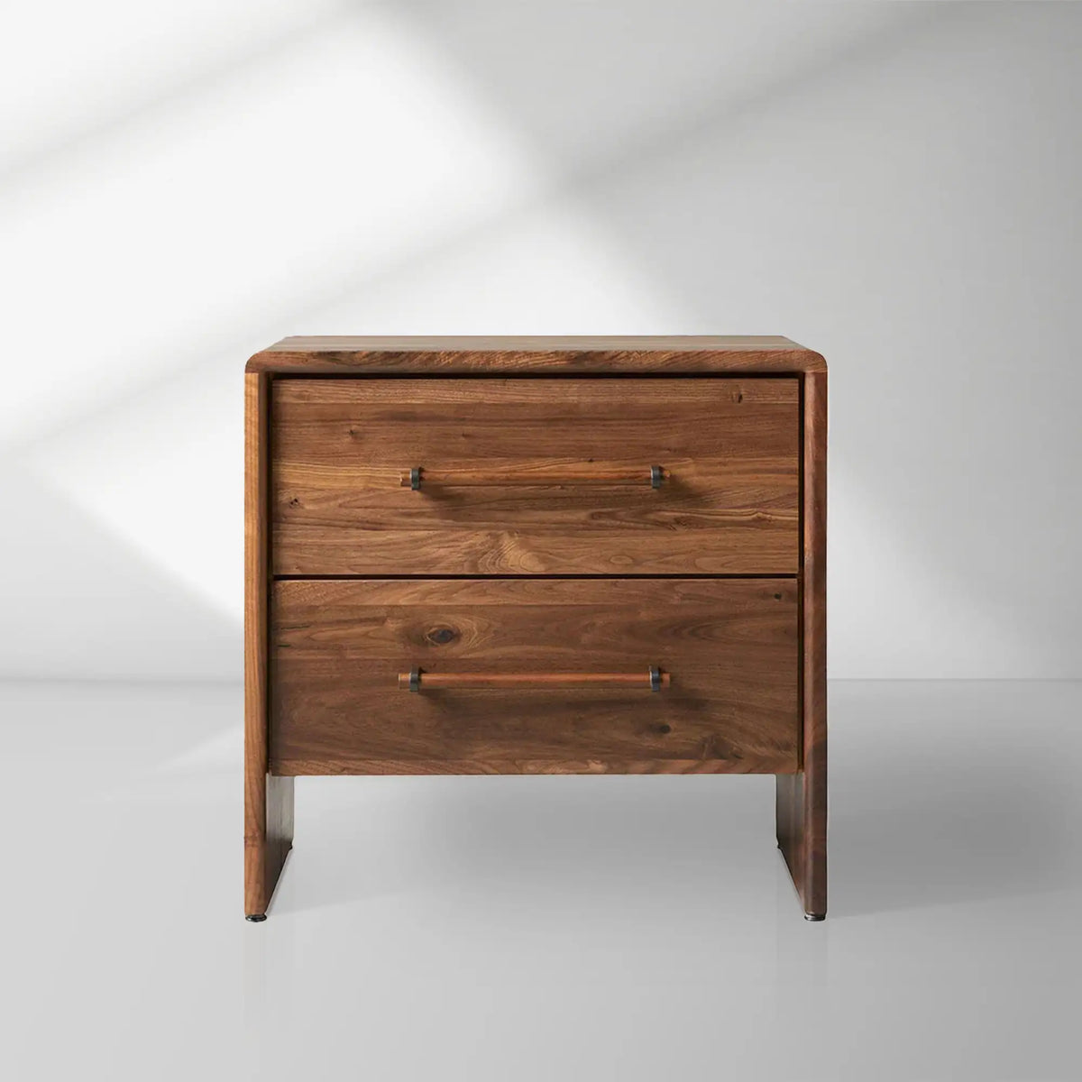 Miller Closed Nightstand with Solid Walnut Wood Nightside Table TWO-Drawer Cabinet