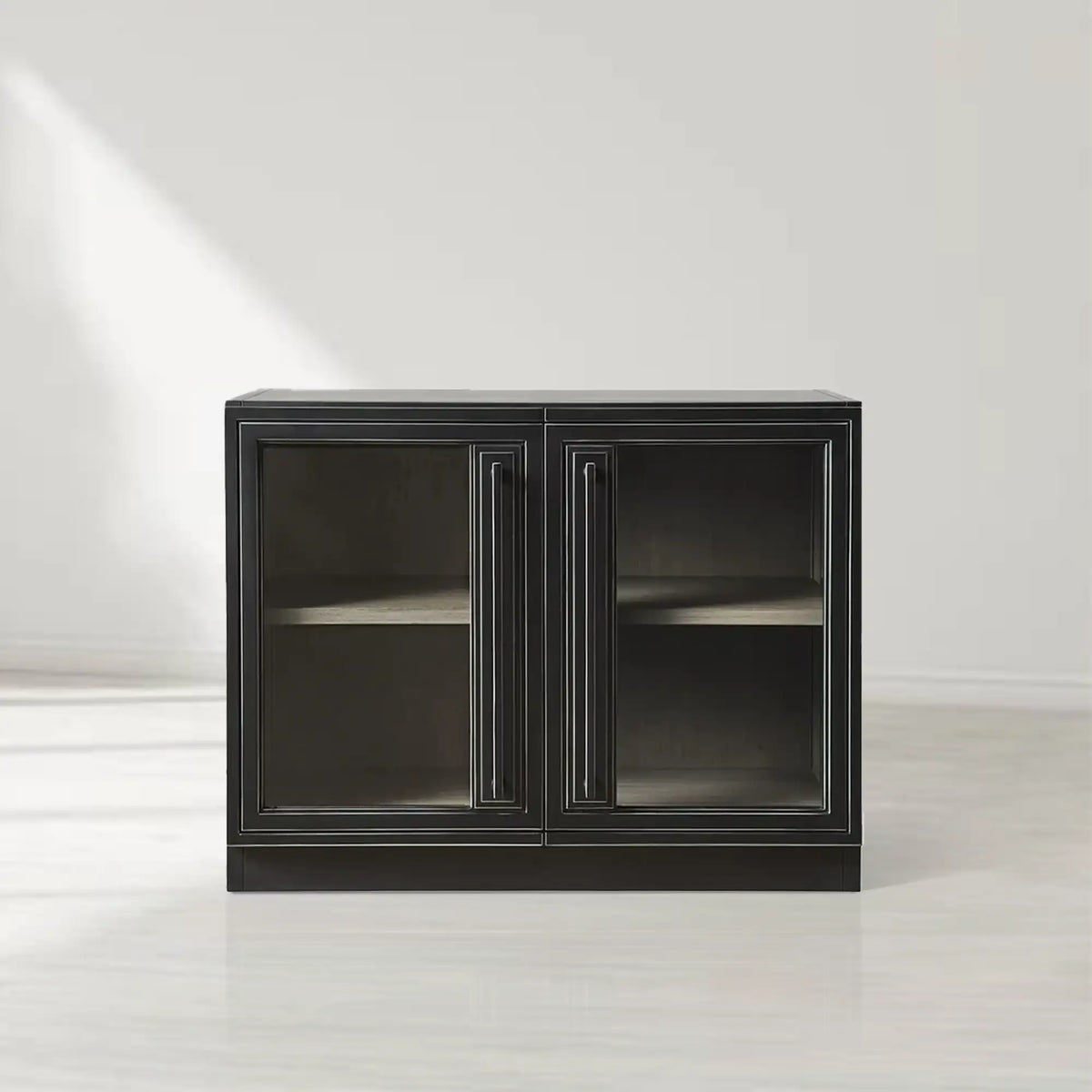 Classic French Factory Sideboard with Tempered Glass Doors Wood Buffet Entryway Cabinet