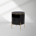 Table de chevet Panoso en bois avec base en acier doré, table de nuit de luxe