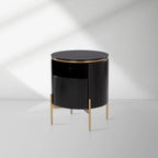Table de chevet Panoso en bois avec base en acier doré, table de nuit de luxe