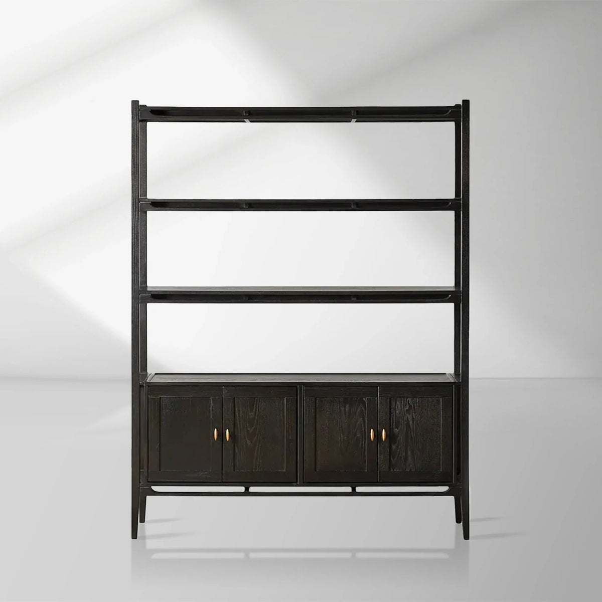 Brock Offenes Bücherregal, Mid-Century-Bücherregal aus Holz, Wohnzimmer-Ausstellungsregal mit Schublade
