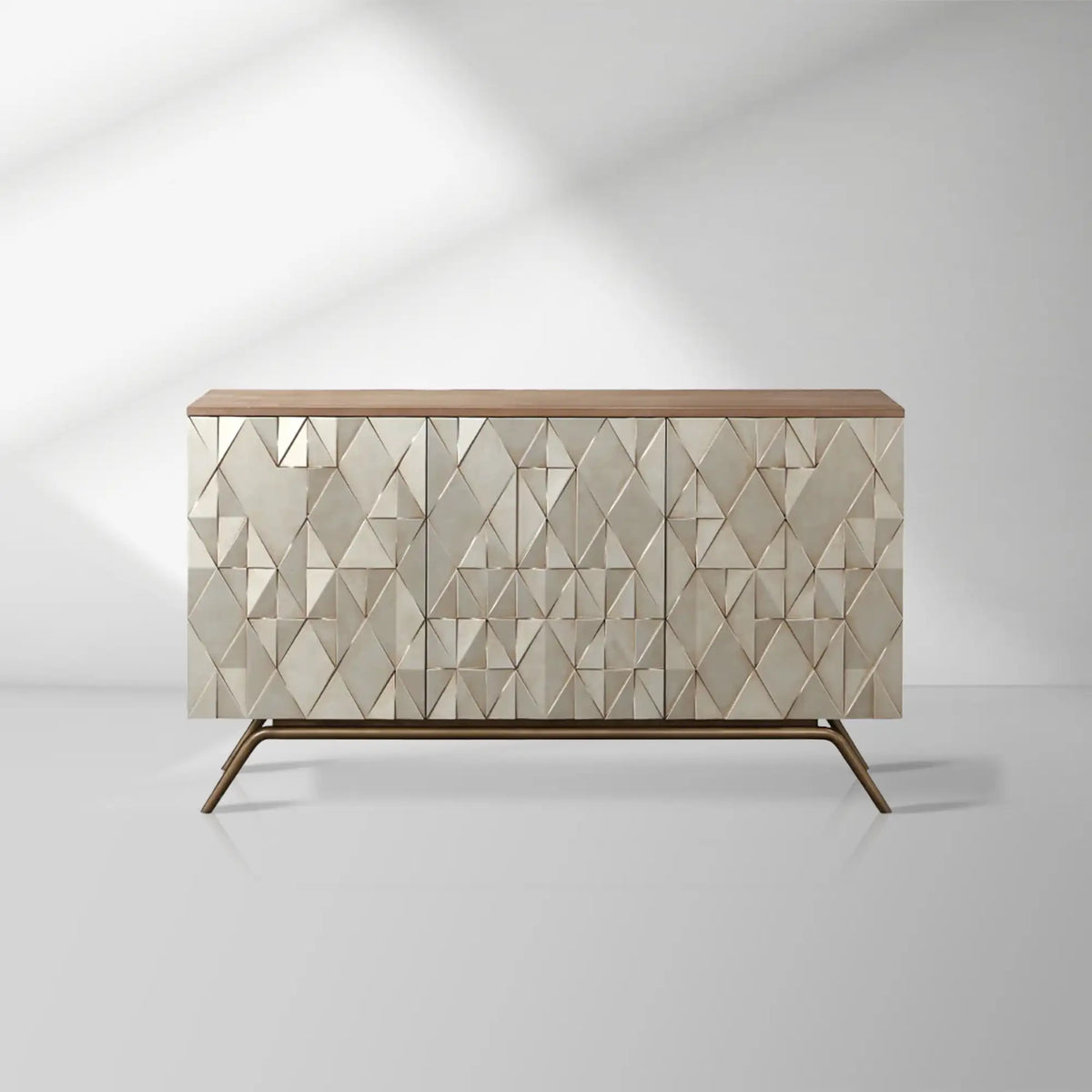 Champagner Geometrisches Finish Buffet Sideboard Luxuriöser Dreitüriger Eingangsschrank